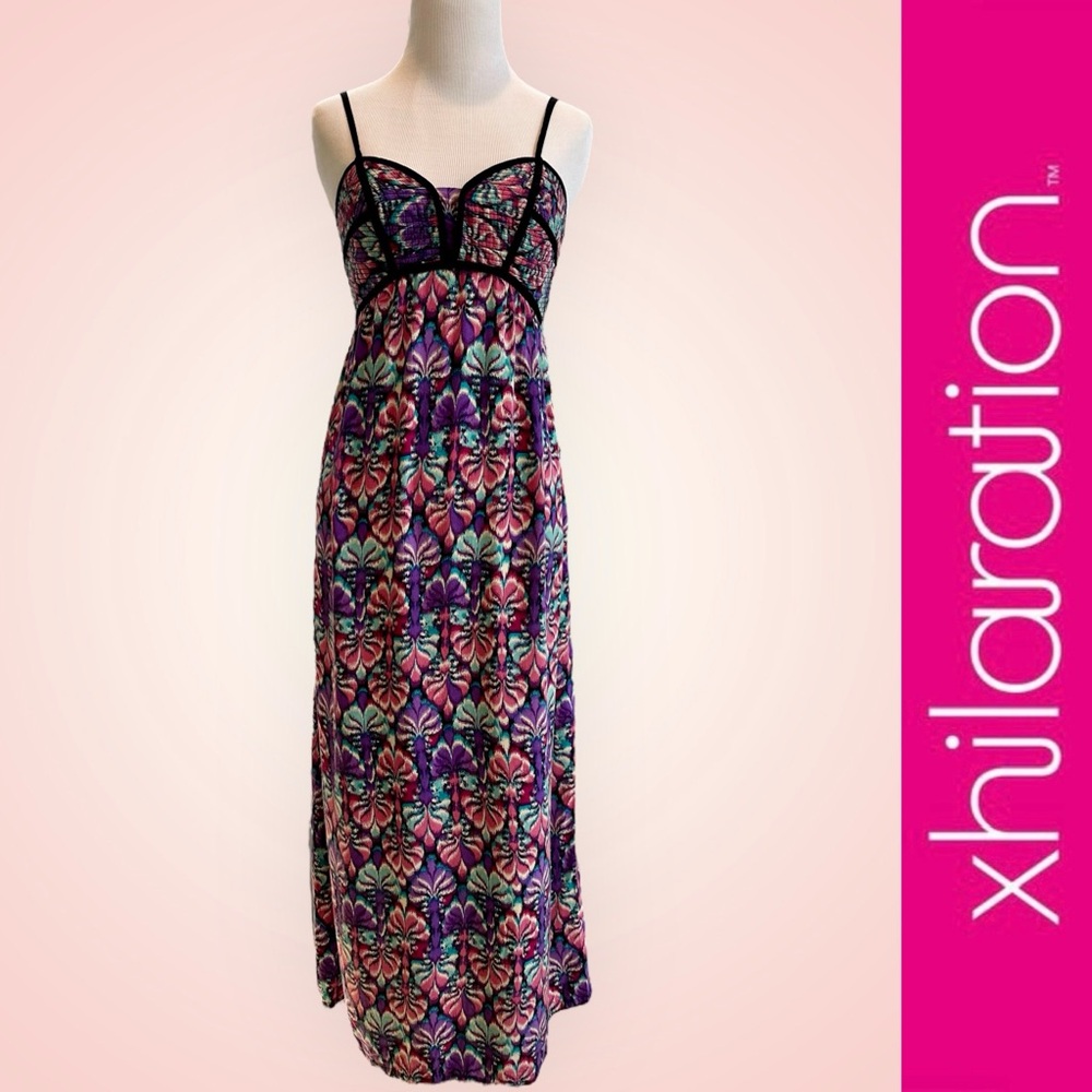 Xhiliration Tropical Leaf Print‎ Maxi Dress, Size S, MSRP $35
